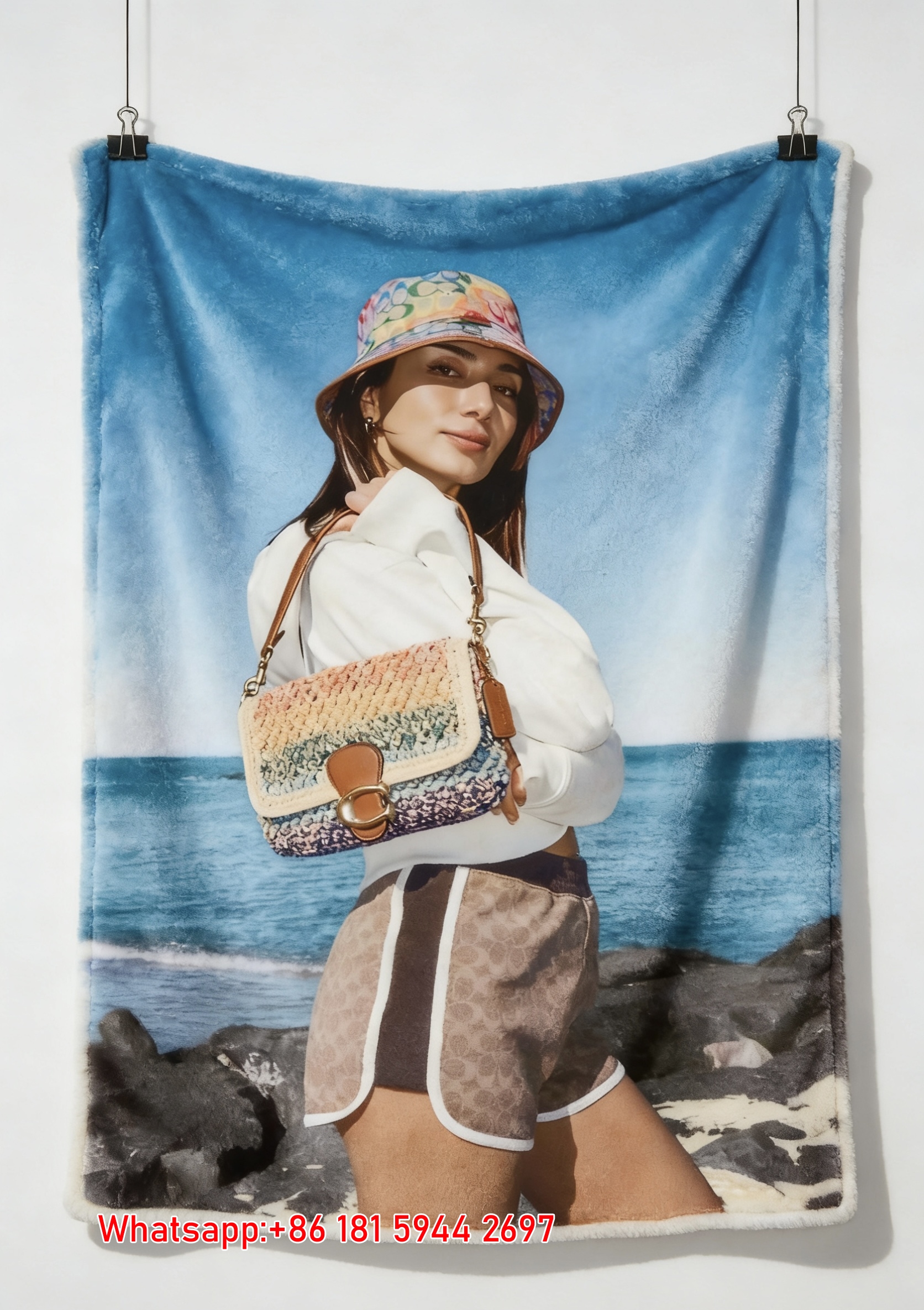 Coach Rainbow Crochet Tabby Bag Beach Print Flannel Sofa Throw Blanket C148